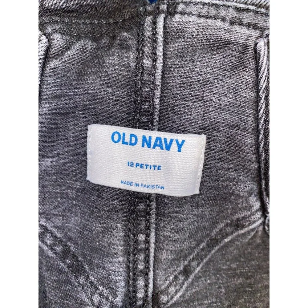 Old Navy Women's Size 12 Petite OG Straight Black Ripped Jean Overalls GUC - Picture 7 of 8